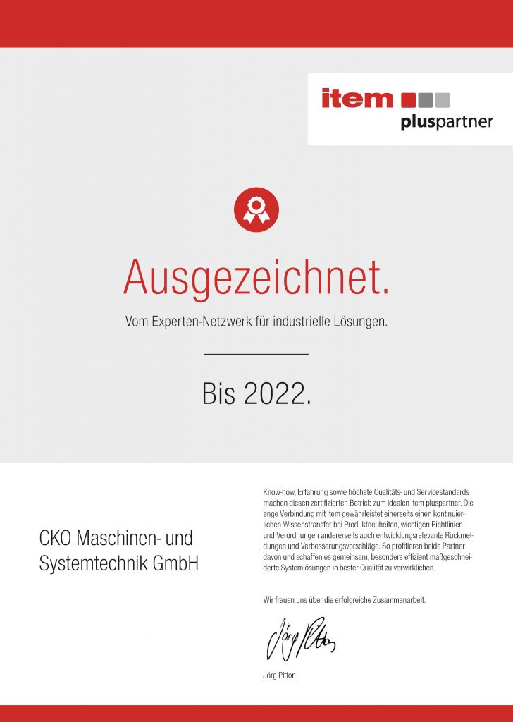 CKO Maschinen- und Systemtechnik GmbH ist zertifizierter item pluspartner